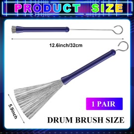 Batiyeer 1 Pair Drum Brushes Retractable Wire Drum and Percussion Brushes Drum Sticks Brush with Comfortable Rubber Handles Drum Set Accessories