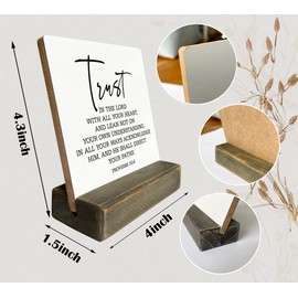 Gkwa Proverbs 3:5-6 Wood Plaque, 4 x 4.3 inches, MDF Display Board, Plaque with Wooden Stand, Meaningful Wood Sign Gift, Bible Verse Sign, Christian Home Décor