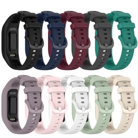 10-Pack Waterproof Bands Compatible with Garmin Vivosmart 5 Fitness Tracker, Classic Soft Sports Replacement Wristbands Fitness Straps for Women Men, Small and Large (Small 5.5"-7.8")