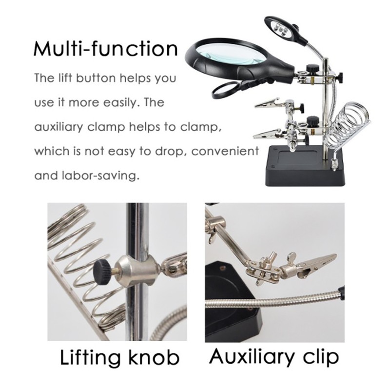 Desktop Magnifier Glass Soldering Station LED Light Magnifying Glass Stand