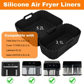 2PCS Airfryer Zubehör, Silikonform Heißluftfritteuse Zubehör für Tefal EY9018 5,2/3,1 L, Air Fryer Silikonform für Cecotec Cecofry DuoSize 9 L 5,5/3,5 L, Silikon Backform für Lakeland 5L/3L(Black)