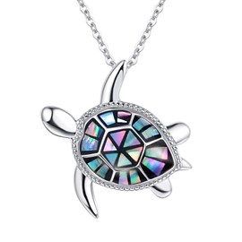 PRAYMOS Animal Necklace Turtle/Flamingo/Shark Opal Abalone Pendant 925 Sterling Silver Chain Gifts for Women Girls, Sterling Silver, Opal