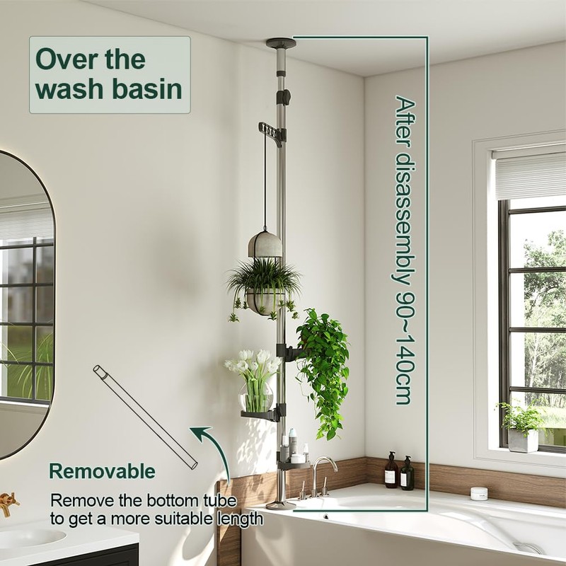 Hershii Indoor Plant Stand Pole Tension Rod Corner Standing Shelf