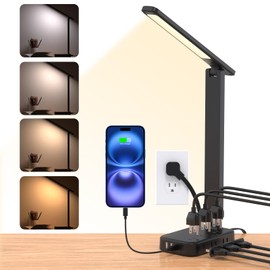 One Beat Desk Lamp with 6 Outlets 4 USB Ports(2×USB-C),Eye Protection Table Lamp Power Strip with 4 Color Modes 5 Brightness Touch LED Desk Lamps for Home Office College Dorm Room Essentials(Black)