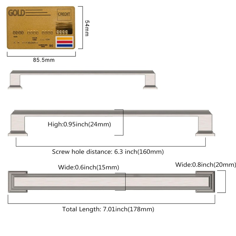 Amerdeco 10 Pack Brushed Satin Nickel Cabinet Pulls 6.3 Inch(160mm)