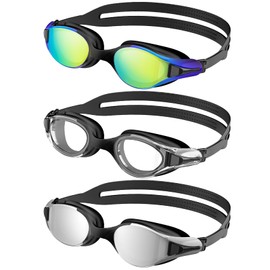 QALLY Swim-Goggles Men Goggles-Swimming-Adult Women: 3 Pack Unisex Anti-Fog Youth Swim Goggles Training UV400 Protection