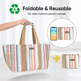 BALEINE Soft 9 Gallon Extra Large Utility Tote, Foldable Reusable Storage Bag (Color Stripe)