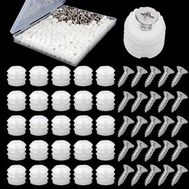MingQiEven 200 Pack Plastic Hinge Dowel Inserts with Screws, White Dowels Door Hinge for Cabinet Door Drawer Bedside Table Repair Installation Replacement Bathroom Kitchen