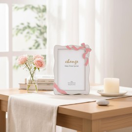 Qunclay Bow Picture Frames 4 x 6 Inch Coquette Bow Photo Frame Ornate Cute Pink Design Ribbon Shaped Metal Display Picture with Glass Front for Home Wedding Tabletop Wall Hanging Decor Holiday Gift