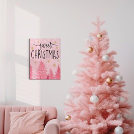 BIWSHA Pink Christmas Wall Art Prints,Retro Vintage Christmas Xmas Tree Wall Decor,Christmas Winter Holiday Wall Art Prints for Living Room Bedroom Kitchen Decor 11x14 Inch