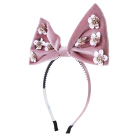 Motique Accessories Beautiful Velvet Stand Up Bow With Sequin Flowers Headband for Women and Girls-Pink