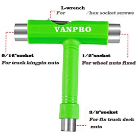 Vanpro All-In-One Skate Tools multifunción portátil Skateboard T Tool herramientas de skate llave de skate herramienta de skate todo en uno (verde neve, paquete de 1)