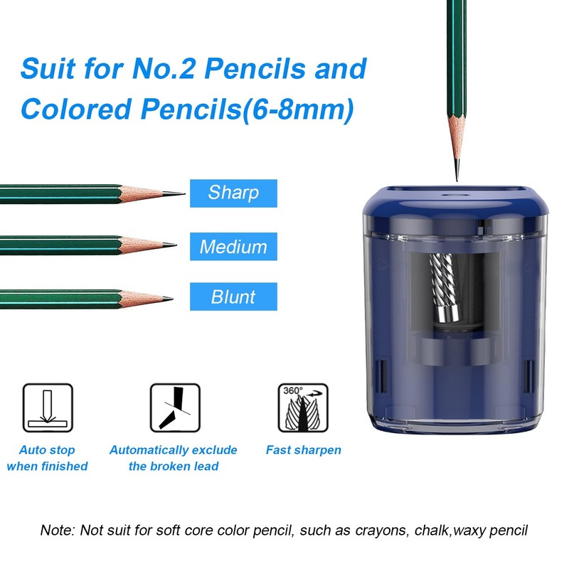 Electric Pencil Sharpener Heavy-Duty Helical Blade Sharpener USB/Battery Operated for