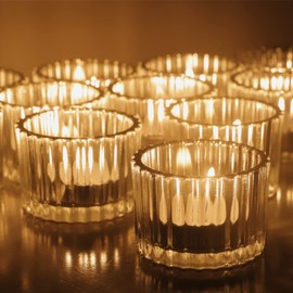 VOHO 36pcs Christmas Tea Lights Candle Holder, Clear Tealight Candle Holder for Gifts, Ribbed Glass Candle Holder Centerpiece Table Decorations(2'' x 1.4'')