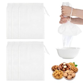 YFaith Pack of 6 Nut Milk Strainer, 30 x 20 cm Nut Milk Bags, Reusable, Nylon Juice Filter Bag, with Drawstring, Nut Milk Bag Nylon, for Filtering Soy Milk, Juice, Tea Set