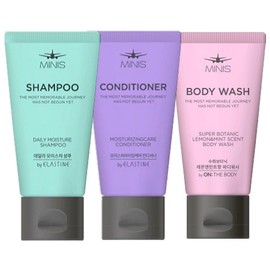 Elastine On The Body Minis 50ml Shampoo + Conditioner + Body Wash 3-Piece Set Travel Portable Shower Bath Body Cleanser Toiletries, 1 Set / 엘라스틴 온더바디 미니스 50ml 샴푸+컨디셔너+바디워시 3종세트 여행용 휴대용 샤워 목욕 바디 클렌저 세면도구, 1세트