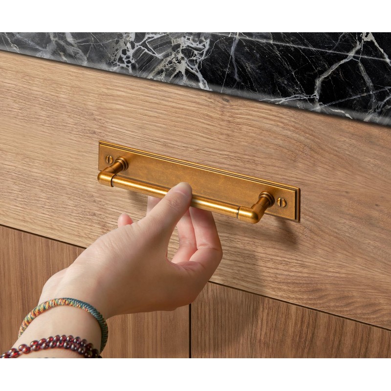 Goo-Ki Cabinet Pulls with Backplate Back Plate Antique Brass, 5"