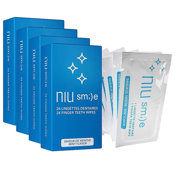 Niusmile Finger Teeth Wipes | 4 x 24 Disposable Oral Brush Ups | Latex Free | Mint Flavor