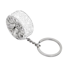 KHGUZ Bling Car Tire Wheel Keychain, Rhinestone Auto Wheel Keyring, Diamond Vehicle Rim Key Chain Accessories, Universal Fit (White)