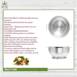 (8-QT) Aluminum Colander with Handles and Base Heavy Duty Commercial Grade