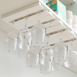 DESONAUT 4 Pcs Wine Glass Holder Under Shelf or Cabinet Punch-free,Wine Glass Rack Stemware Rack Glassware Drying Storage Hanger for Kitchen,Bar and Restaurant (White)
