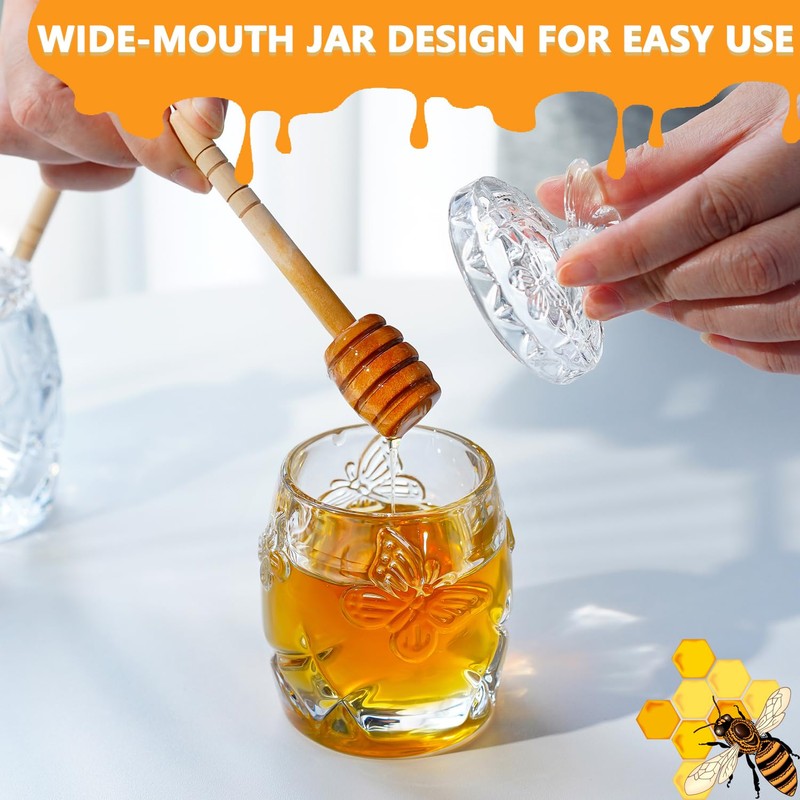 kanpura Clear Crystal Honey Jar with Dipper and Lid, Honey