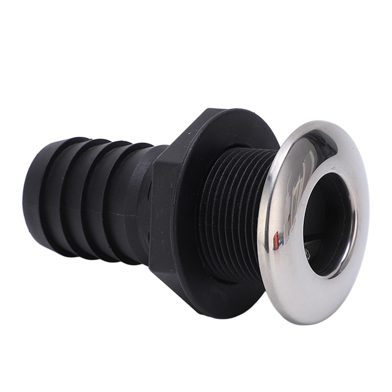 1 1/2in Through Hull Drain Straight Black with Stainless Steel