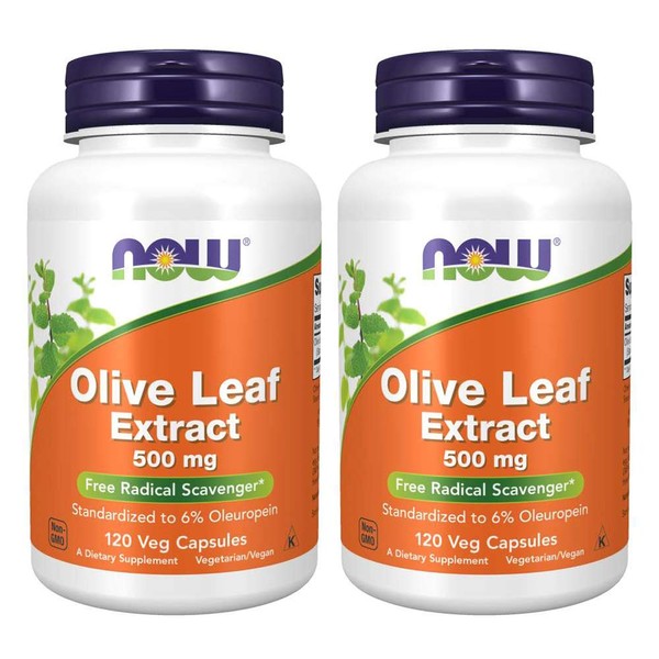 Now Foods Olive Leaf Extract 500mg Standardized to 6% Oleuropein, 120 Vcaps (2 Pack)