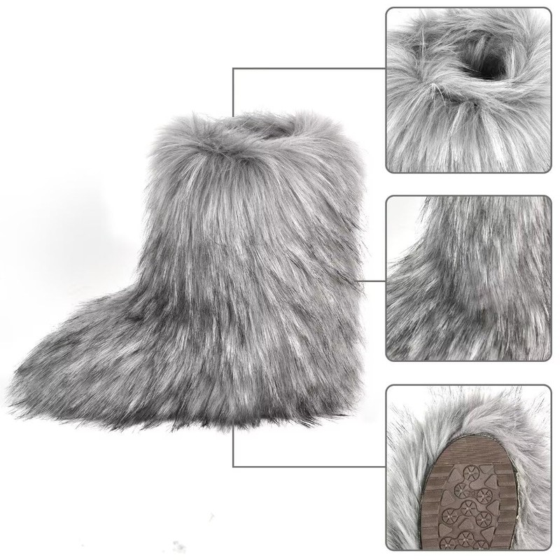 qenqenr Fashion Fur Boots,Flat Heel Comfy Plush Warm Snow Booties,2025