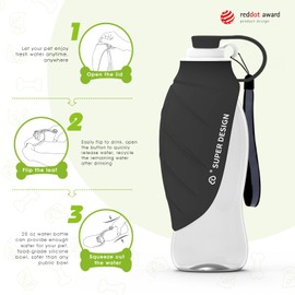 SUPERDESIGN Dog Water Bottle, Portable Dog Water Bottle for Small to Large Dogs, Leak Proof Dog Travel Water Bottle, Large Leaf Travel Water Bowl for Dogs and Dog Walking Accessories (19.6OZ, Black)