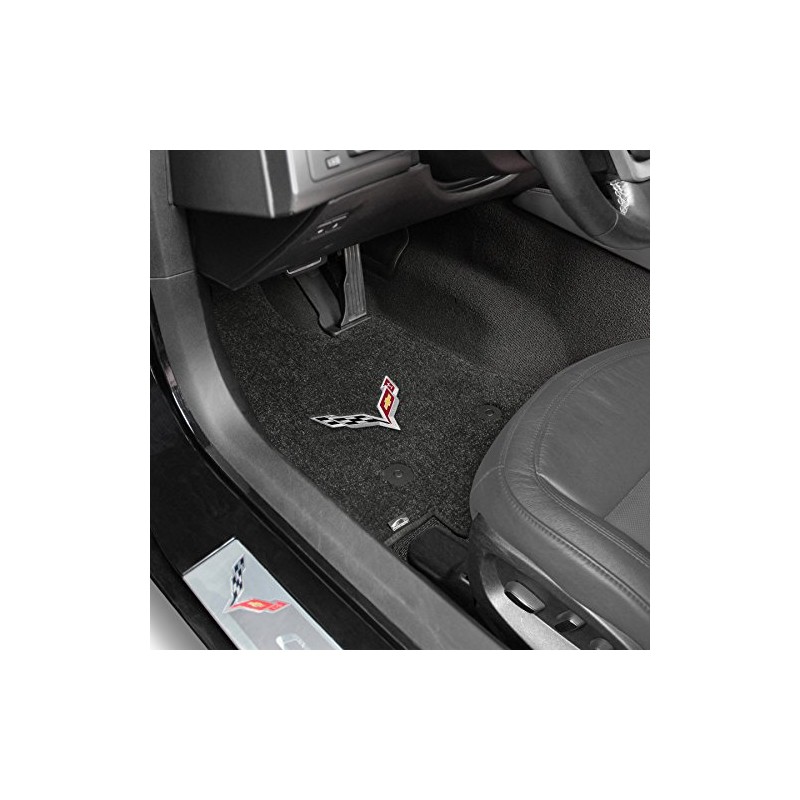 Fits 2014-2018 C7 Corvette Stingray Floor Mats w/ Flags: Black