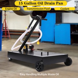 Low Profile Oil Drain Pan, 15 Gallon Oil Drain Pan with Electric Pump, Large Capacity Oil Change Pan | 8.2ft Hose & rotatable handle | Swivel Casters Wheels | Rolling Oil Drain Cart for Trucks,RVs
