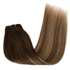 LIZ Hair Human Hair Clip in Extensions, Dark Brown to Bright Golden Blonde 18Inch 120g 7pcs Extensions Human Hair Natural Clipins Hair Extensions Human Hair Silk Straight Thick Hair weft