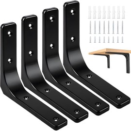 Catekro Shelf Brackets White 4 Pcs 6 Inch Premium Right Angle Corner Brackets for Shelf, Wall Corner Brace Angle Shelving Shelf Brackets with Screws (Black)