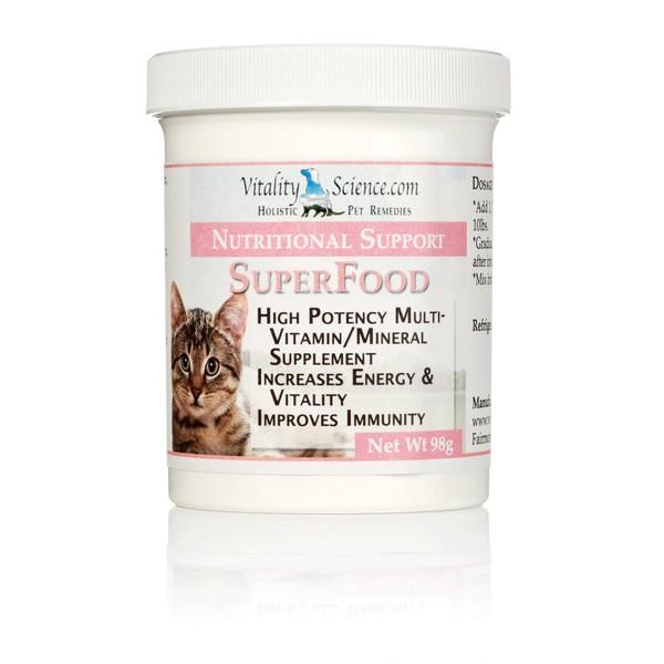 Vitality Science Super Food for Cats | High Potency Multi-Vitamin and Mineral Supplement | Increases Energy and Vitality | 100% Natural (98g)