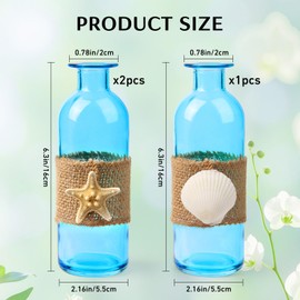 Shell Vase Set of 3 Blue Coastal Vase,Small Starfish Seashell Flower Glass Vases Handcrafted for Beachy Decor,Beach Wedding/Party Beach Home Decor (Blue)