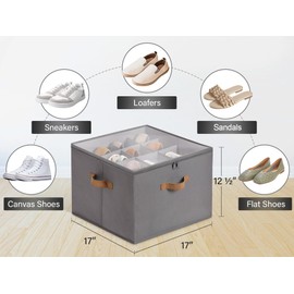 StorageWorks Storage Box for Shoes, Shoe Storage Bin with Handles and Fixed Dividers, Space-Saving Shoe Storage Organizer, Closet Cube Shoe Storage Box, Gray, 1-Pack