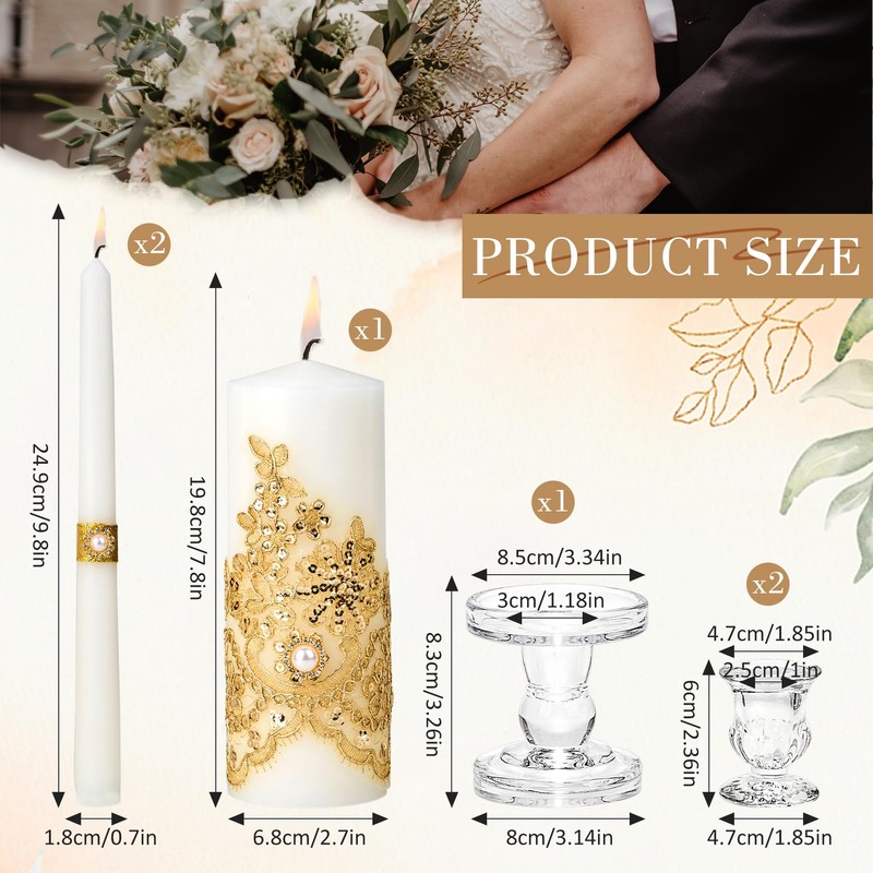 Unity Candles with Glass Candle Holder for Wedding Ceremony -
