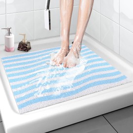 Non Slip Shower Mat, 24x24 Inch, Soft Comfortable Shower Floor Mat with Drain, PVC Loofah Bath Mat for Shower, Bathroom and Wet Areas, Quick Drying Easy Cleaning