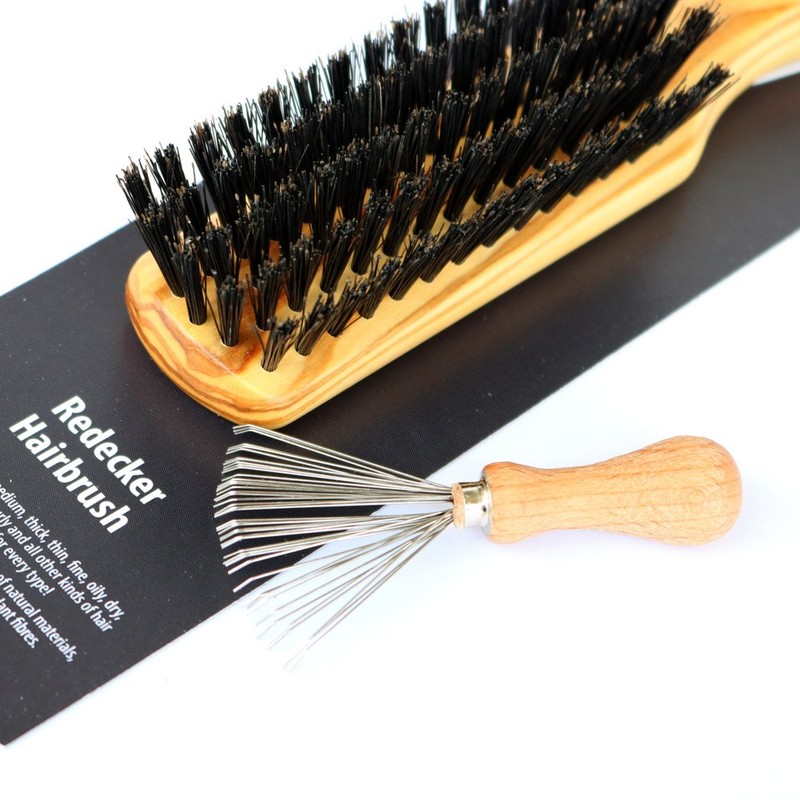 Redecker Olive Wood Hair Brush (Boar Hair) Hair Remover Set