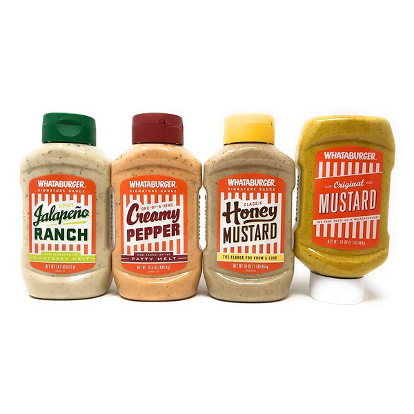 WHATABURGER Sauce Bundle ( Mustard, Honey Mustard,Creamy Pepper, & Jalapeno Ranch)