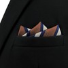 S&W SHLAX&WING Men's Striped Pocket Square, Navy Blue, White, Brown,