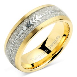 100S JEWELRY Tungsten Rings For Men Women Wedding Band Gold Arrow Imitated Meteorite Sizes 8-16 (11.5)