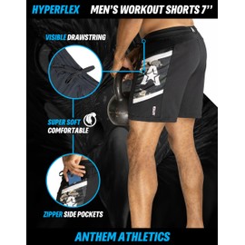 Anthem Athletics Hyperflex - Pantalones cortos de entrenamiento cruzado para hombre de 7 pulgadas, Ónix y camuflaje verde G2, Medium