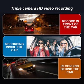 Dash Cam, 3 Channel Dash Cam, 3Inch 1080P HD Screen Night Vision Wide Angles Emergecy Lock Stop Triple Camera Driving Recorder