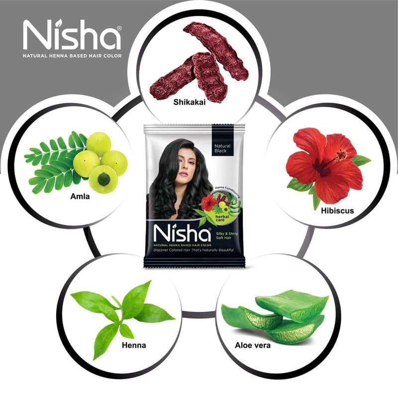 Nisha Natural Henna Powder For Hair Colour, Natural Black Hair,