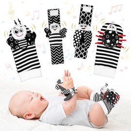 Baby Toys 0-12 Months: Black and White Sensory Toys Baby Socks & Wrist Rattles Newborn Toys with Baby Cloth Book Kits, High Contrast Baby Gifts for Boys Girls