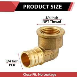 (Pack of 5) EFIELD Pex 3/4"x 3/4" Female Threaded NPT Elbow Adapter Brass Crimp Fittings, ASTM F1807