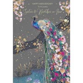 Cherry Orchard Sister & Brother in Law Anniversary with Peacock Design with Gold Foiling and Gold Envelope Grace Range