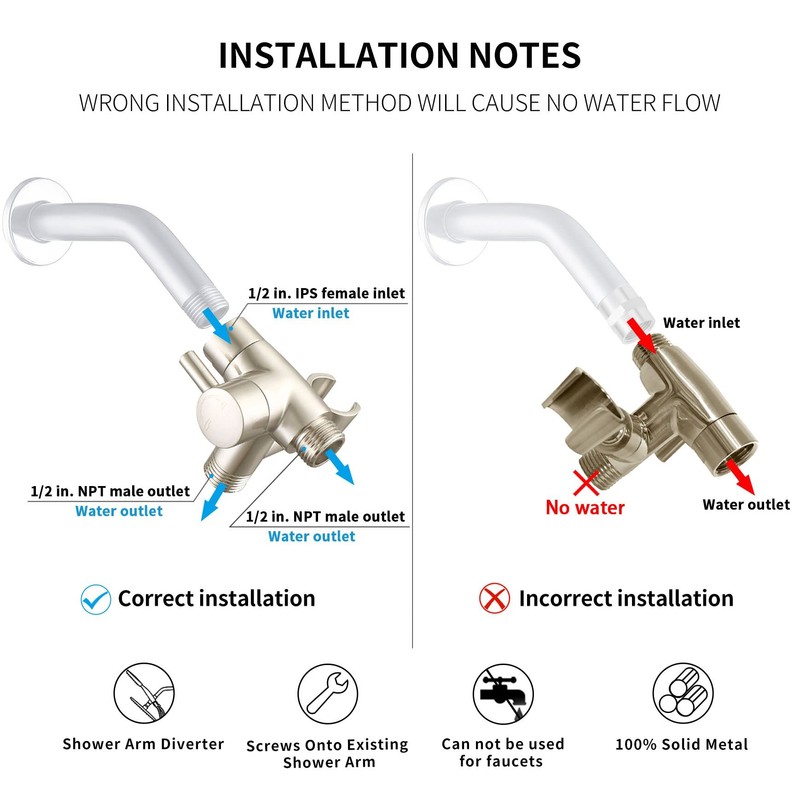 G-Promise Solid Metal Shower Arm Diverter with Holder for Hand